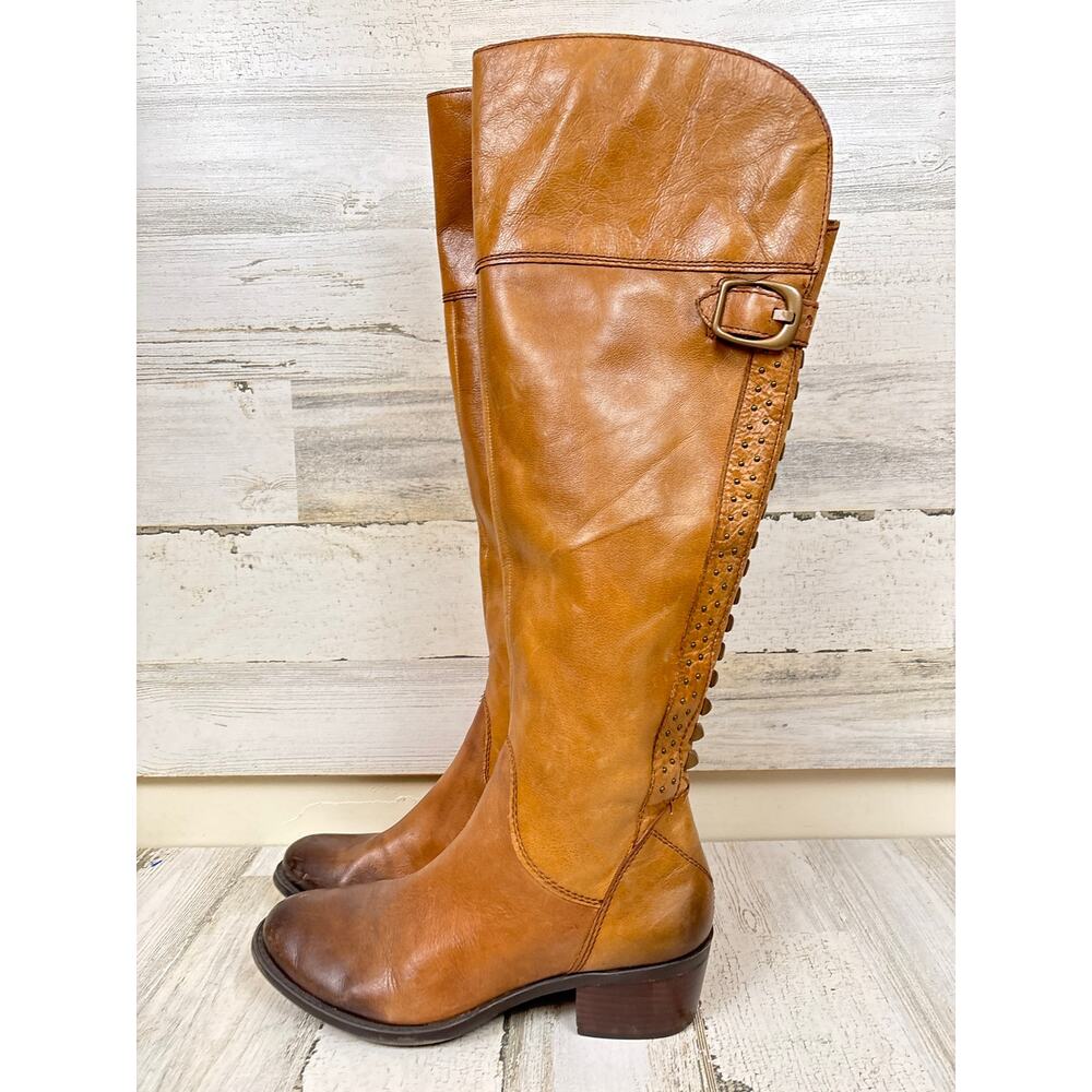 Vince Camuto Womens 8 Burnished Studded Leather Knee High Riding Boots Boho